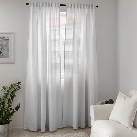 IKEA Other - IKEA TIBAST White Curtains, 1 Pair, White With Heading Tape 57x98"